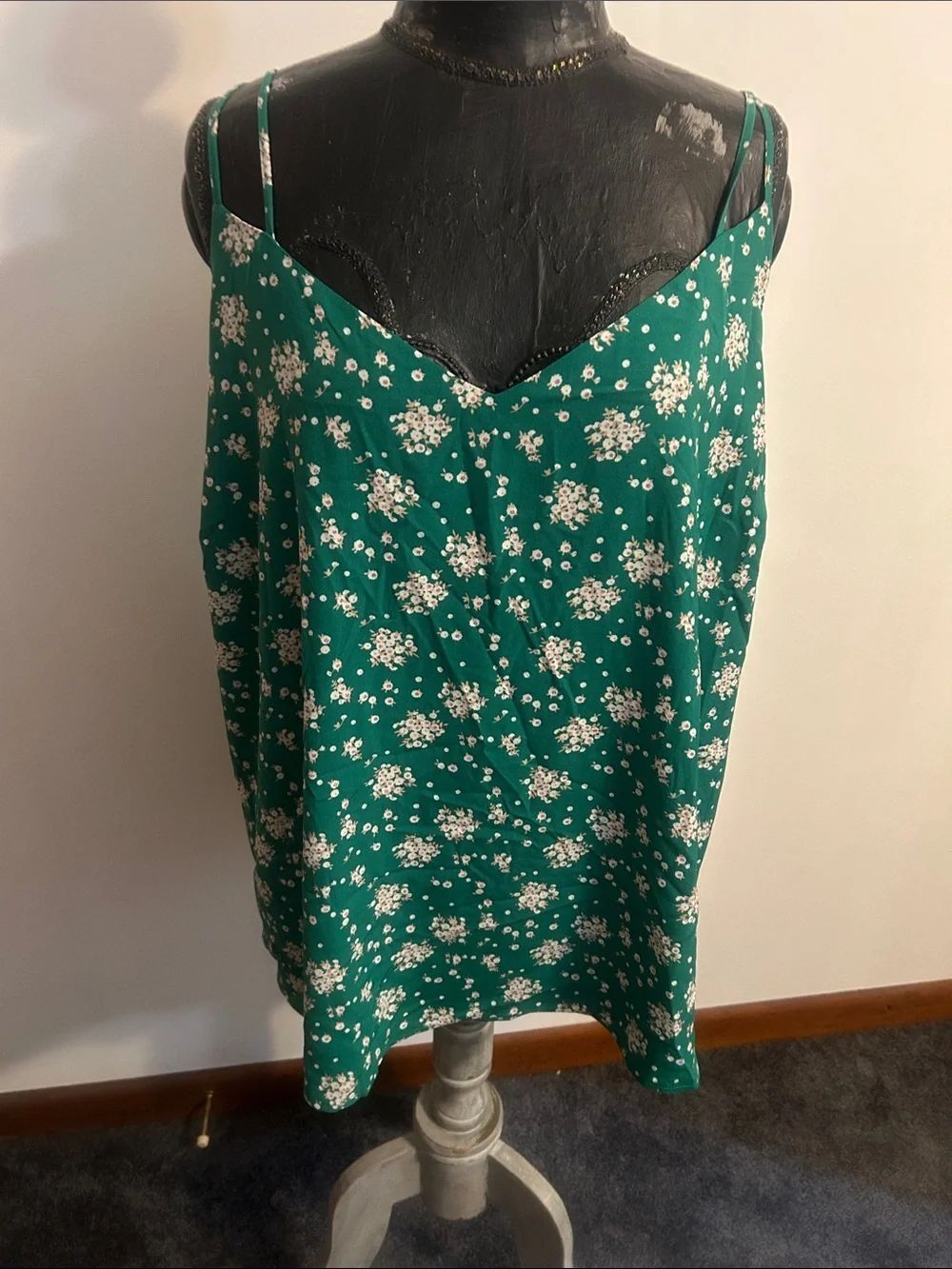 Skies are Blue Curvy Green Floral Spaghetti Strap Camisole Top
